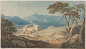 Harlech Slot og Snowdon af John Varley