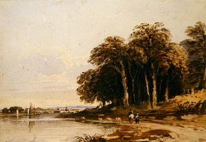 Flodlandskab (akvarel) af John Varley