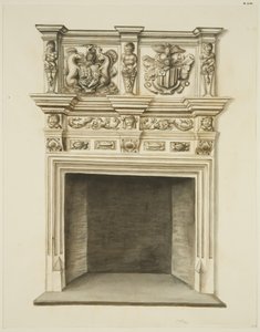 Skorstensstykke i tidligere bolig for Sir John Knight, Temple Street (blyant og akvarel på papir) af John W. Brett