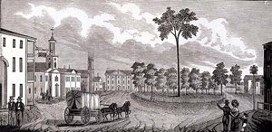 Central Part of Pittsfield, Massachusetts, fra Historical Collections of Massachusetts, af John Warner Barber, graveret af S. E. Brown, 1839