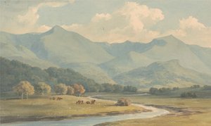 Carnedd Llewelyn og Carnedd David, Carnarvonshire, set over floden Ogwen af John Warwick Smith