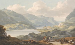 Llanberis-søerne - fra vejen fra Caernarfon Går til Llanberis, Caernarfonshire af John Warwick Smith