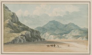 Udsigt over Fraeth Mawr Sands, mod Snowdon, på vej over dem mellem Penmorsa og Cynant, Merionethshire, 21. juli 1795 (wc på papir) af John Warwick Smith