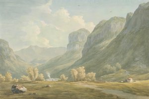 Village of Stonethwaite og Eagle Cragg, Borrowdale af John Warwick Smith