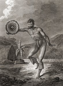 En tatoveret danser i traditionel kostume, Hawaii, 1778 af John Webber