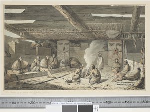 F.24 Indersiden af et hus i Nootka Sound, ca. 1773-84 (akvarel) af John Webber