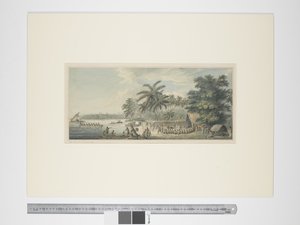 F.3 A view at Anamooka, ca. 1773-84 (akvarel- og trykgraveringer) af John Webber