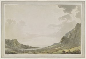 [Hele tegning]. En udsigt fra Aimeo Havn [Papetoai-bugten] med udsigt ud mod havet; masterne af 