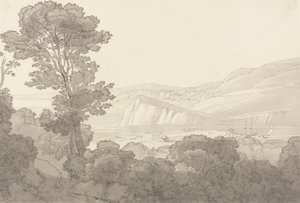 Udsigt fra en skov, med udsigt over floden og bakkerne ved Teignmouth, Devon