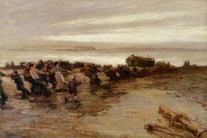 Ophaling af redningsbåden, Holy Island, ca.1910-20 af John William Gilroy