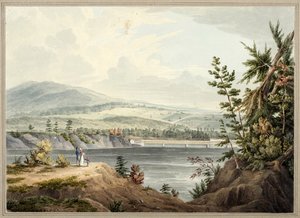 Hudson River Bridge nær Waterford, New York, 1832 (akvarel, gouache, selektiv glasering, grafit og ridser ud på papir lagt på kort)