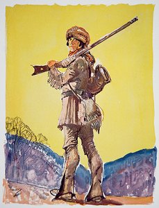 Davy Crockett (farve litho) af John William Jr. Thomason