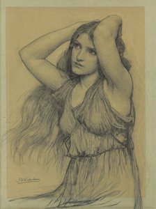 Flora (sort kridt på buff-papir) af John William Waterhouse