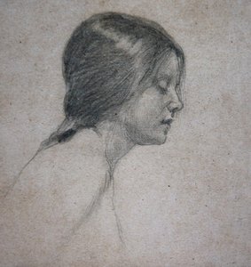 Head of a Young Girl, ca. 1880 (blyant på papir) af John William Waterhouse