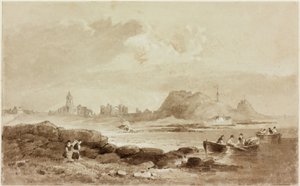 Holy Island (blyant og akvarel (sepia) på papir) af John Wilson Carmichael