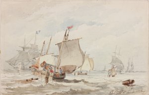 Off Hartlepool (blyant og akvarel på papir) af John Wilson Carmichael