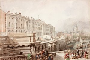 Somerset House og St Pauls fra Waterloo Bridge (kropsfarve) af John Wilson Carmichael