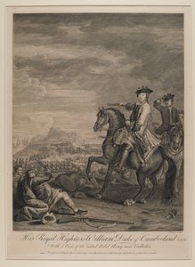 H.R.H. William (1721-65) hertug af Cumberland med udsigt over den drevne hær nær Culloden, 1746, udgivet af B. Baron, 1747 af John Wootton