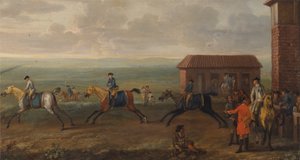 Lord Portmore ser væddeløbsheste træne på Newmarket Heath af John Wootton