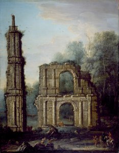 Ruinerne af Holdenby Castle, Northamptonshire, ca. 1735-45 (olie på lærred) af John Wootton