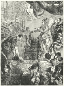 Sir Francis Drake modtog sit ridderskab af dronning Elizabeth I, 1581 af John after Gilbert