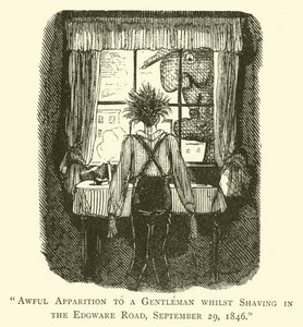 Forfærdeligt tilsynekomst for en herre, mens han barberede sig på Edgware Road, 29. september 1846 af John after Leech
