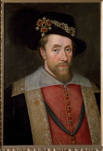 Portræt af James I, konge af England og Irland (James VI, konge af Skotland), ca. 1605 (maleri) af John de (circle of) Critz