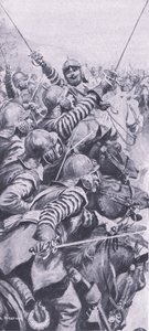 Kavaleriets engagement i slaget ved Edgehill, 23. oktober 1642, illustration fra British Battles on Land and Sea, 1915