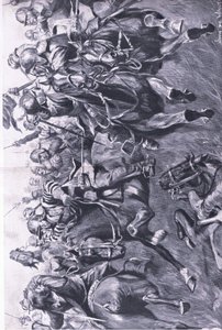 Marston Moor, 2. juli 1644: Det skotske kavaleri under Leslie, angriber prins Ruperts flanke, illustration fra britiske slag på land og hav, 1915