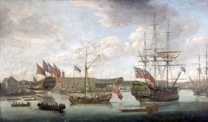 Lancering på Deptford Dockyard, ca. 1750