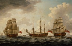 H.M.S. Tyrall i tre positioner ud for Antigua