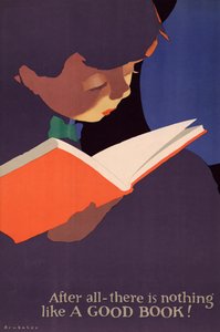 Plakat af ung dreng, der læser en bog af Jon O. Brubaker