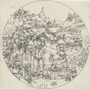 Abraham ofrer Isak Bunden af ​​skåle: Landskaber med bibelske og mytologiske skildringer (serietitel) af Jonas Silber