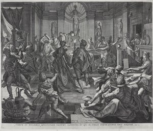A House of Ill-Fame, graveret af Johannes Sadeler I af Joos or Jodocus van (after) Winghe