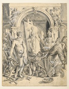 Apelles maleri Campaspe (pen og brunt blæk, grå vask, hvid kropsfarve på lagt papir) af Joos or Jodocus van (after) Winghe