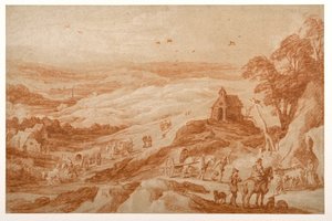 Landskab med figurer, kvæg og vogne
