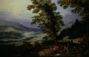 Bjergvej med rejsende, ca. 1610-25 (olie på vuggeformet panel)