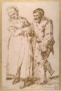 En ældre bondes trin guidet af sin kone (pen og blæk med kridt på papir) af Joos van (attr. to) Craesbeeck
