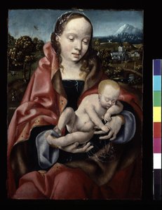 Jomfru og sovende Kristusbarn (olie på træ) af Joos van Cleve