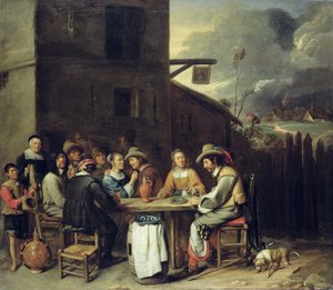 Ledsager hyler foran et værtshus, 1640-50