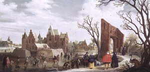 Skatere i et vinterlandskab