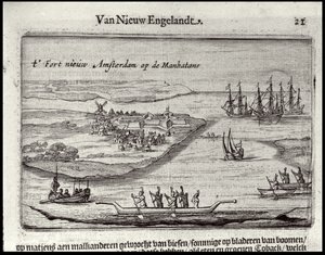 Udsigt over New Amsterdam, 1626-28 (kobberstik) af Joost Hartgers
