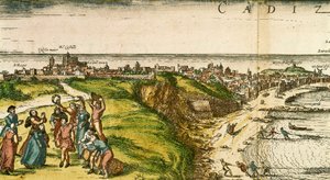 Cadiz, Spanien, radering efter tegning af Joris Hoefnagel
