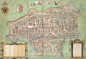 Kort over Augsburg, fra "Civitates Orbis Terrarum" af Georg Braun (1541-1622) og Frans Hogenberg (1535-90), ca. 1572