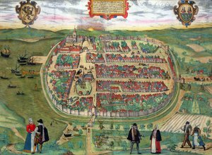 Kort over Barth, fra "Civitates Orbis Terrarum" af Georg Braun (1541-1622) og Frans Hogenberg (1535-90), ca. 1572-1617
