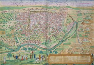 Kort over Cairo, fra "Civitates Orbis Terrarum" af Georg Braun (1541-1622) og Frans Hogenberg (1535-90), ca.1572