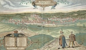 Kort over Krakow, fra "Civitates Orbis Terrarum" af Georg Braun (1541-1622) og Frans Hogenberg (1535-90), ca.1572