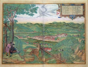 Kort over Linz, fra "Civitates Orbis Terrarum" af Georg Braun (1541-1622) og Frans Hogenberg (1535-90) 1594