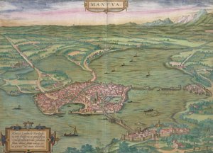 Kort over Mantova, fra "Civitates Orbis Terrarum" af Georg Braun (1541-1622) og Frans Hogenberg (1535-90), 1575 af Joris Hoefnagel