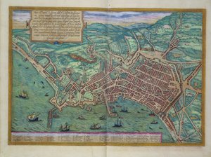 Kort over Napoli, fra "Civitates Orbis Terrarum" af Georg Braun (1541-1622) og Frans Hogenberg (1535-90), ca.1572